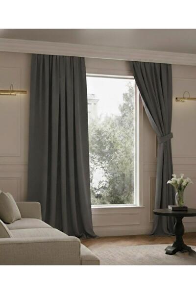 PEREN HOME Blackout Karatma Perde Işık Geçirmez Gri Ekstrafor Büzgülü