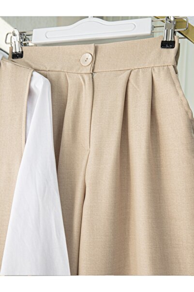 Modamorfo Front Lace-Up Trouser Vest Double Linen Suit -Mink