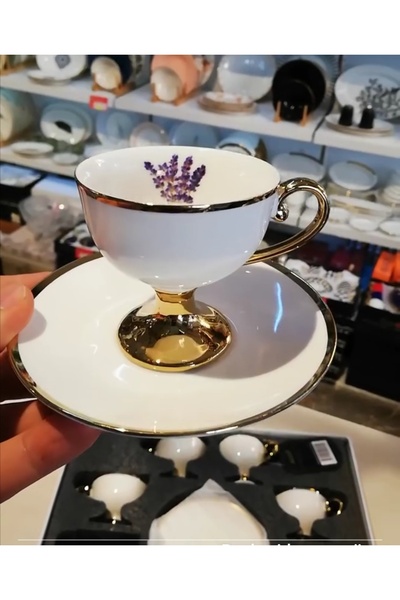 ACAR طقم فناجين قهوة بورسلين مزين بالزهور الملونة مكون من 6 أشخاص من سوزان 9661