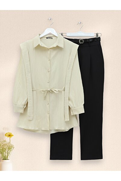 Modamorfo Сорочка з перламутровими ґудзиками на плечах і зав'язкою на талії -...