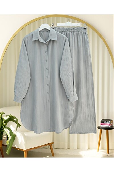 Modamorfo Buttoned Long Pants Crinkle Suit - Gray