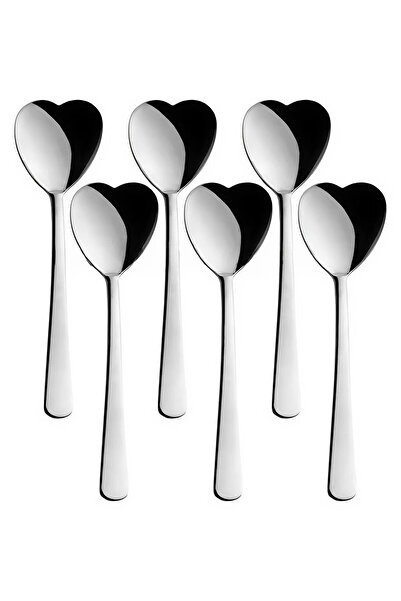 ZUZU MADE Kalp Şekilli 6'lı Dondurma Ve Tatlı Kaşığı Paslanmaz Çelik 6 Kişilik Set