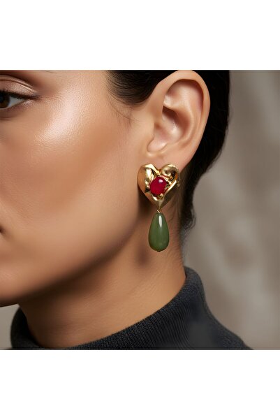 Snartun أقراط من الذهب على شكل قلب مع أحجار فوشيا وخضراء – مجوهرات نسائية أني...