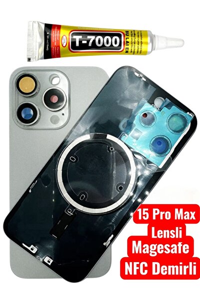 indirimplus iPhone 15 PRO MAX Arka Kapak Pil Kapağı Cam Ürün Natürel Titanyum...