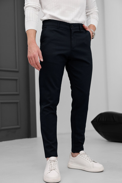 MODAMESTO Чоловічі брюки Slim Fit з лікрам з льону, темно-синього кольору