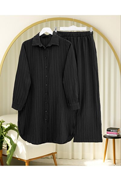 Modamorfo Buttoned Long Pants Crinkle Suit - Black
