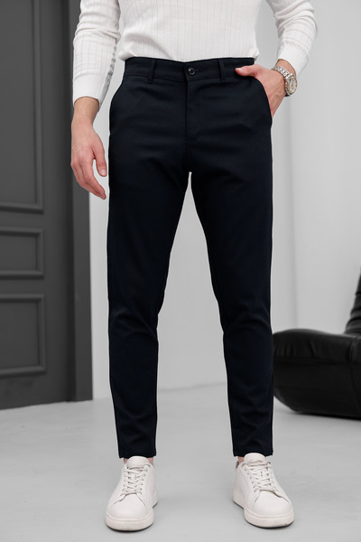 MODAMESTO Чоловічі брюки Slim Fit з лікрам з льону, темно-синього кольору