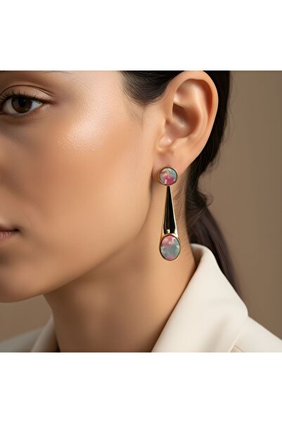 Snartun Gold Color Stone Long Form Earrings – Elegant and Modern Women's Jewe...