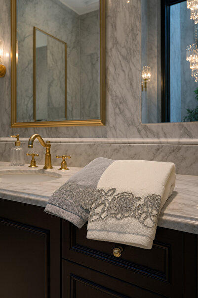 Çeyiz Bahçesi Рушник з кадифу Roose - Çeyiz Bahçesi, кремово-сірий, 50x90