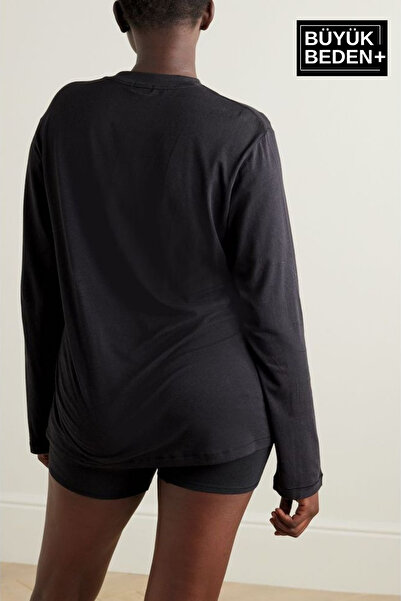 Superlife Women's Plus Size Long Sleeve 2 Thread Crew Neck T-Shirt