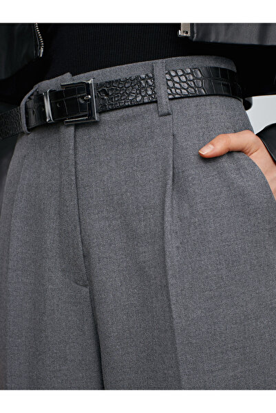 Dilvin 72213 Curved Leg Belted Trousers-Grey