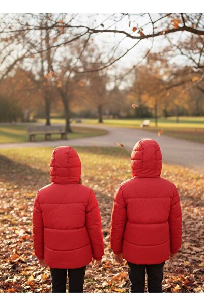 YusGos Unisex Baby Girl/Boy Waterproof Inflatable Coat with Hidden Hooded Zipper Pockets (2-15 Years) Red