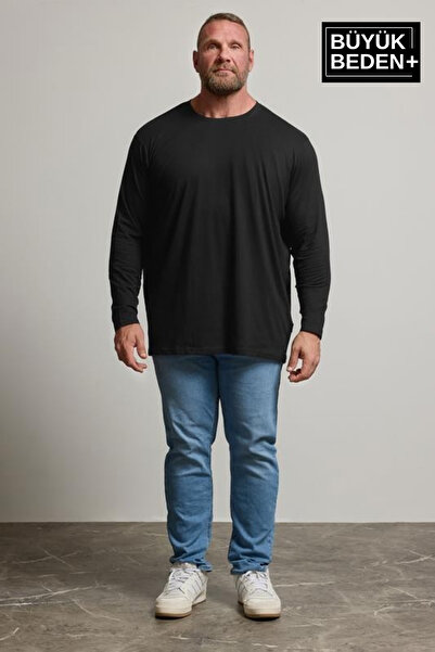 Superlife Ανδρικό μακρυμάνικο μπλουζάκι με λαιμόκοψη 2 κλωστών σε μεγάλο μέγεθος