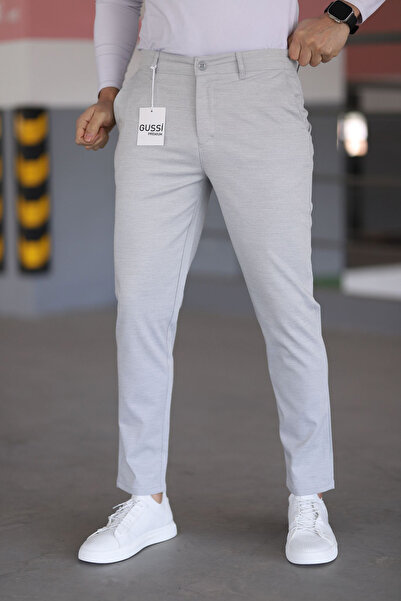 DOPPİO'N DENİM Šedé pánské kalhoty z pružného lycrou slim fit