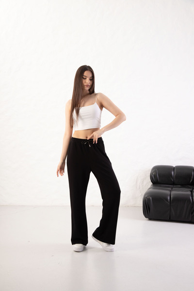 YusGos Women's Soft Textured Modal Fabric Wide Leg Palazzo Pants Black L