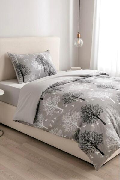 üntaş Gray Tree Pattern Single Duvet Cover Set