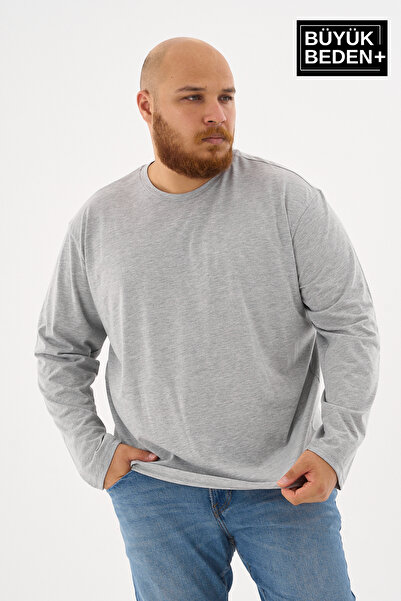 Superlife Ανδρικό μακρυμάνικο μπλουζάκι με λαιμόκοψη 2 κλωστών σε μεγάλο μέγεθος