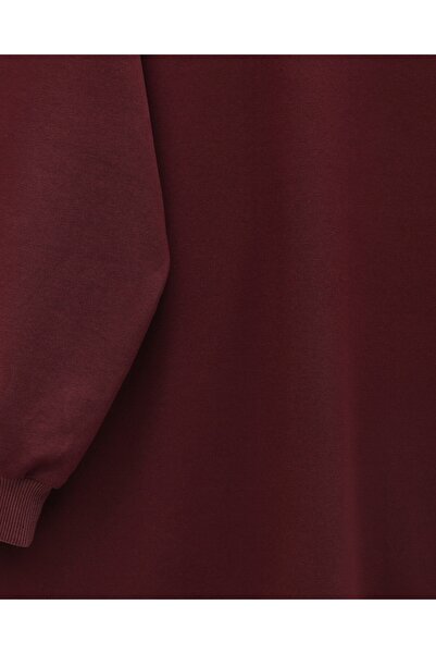 Modamorfo Round Neck Skirt Bow Detailed Loose Combed Cotton Tunic - Burgundy