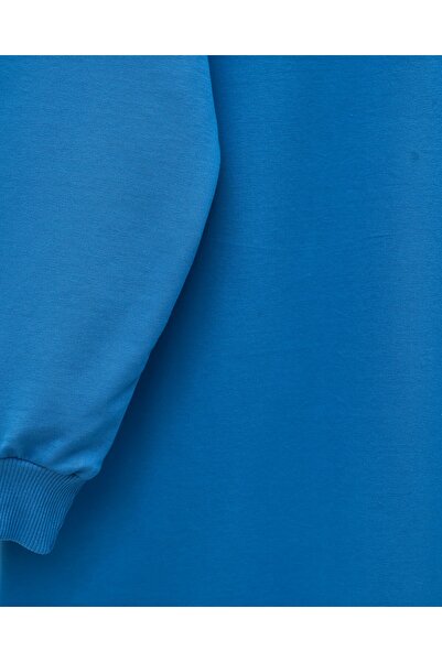 Modamorfo Round Neck Skirt Bow Detailed Loose Combed Cotton Tunic -Blue