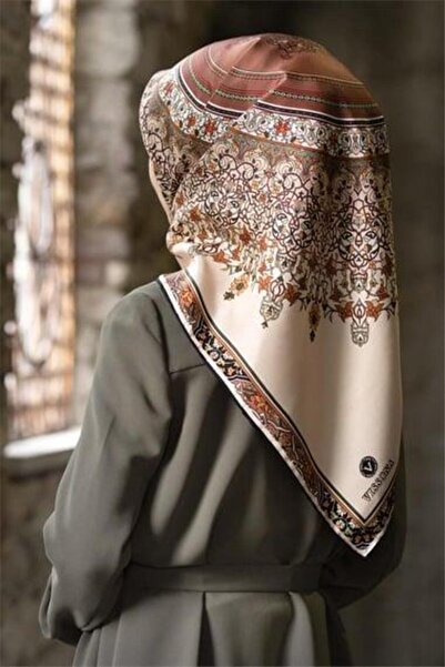 Vissona 100% șal de mătase twill cu model culoare cupru 90x90 eșarfă formă de...