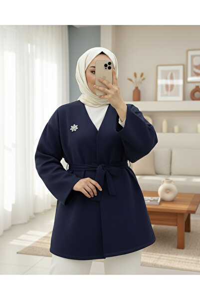 Modamorfo Μπουφάν κατάδυσης με λεπτομέρεια καρφίτσας και ζώνη στη μέση - Ναυτικό