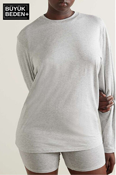 Superlife Γυναικείο μακρυμάνικο μπλουζάκι με λαιμόκοψη 2 κλωστών σε μεγάλο μέγεθος