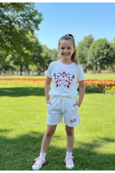 YusGos Girl's Cotton Floral High-Quality Shorts Set (3-15 Years) White 12-13 Years