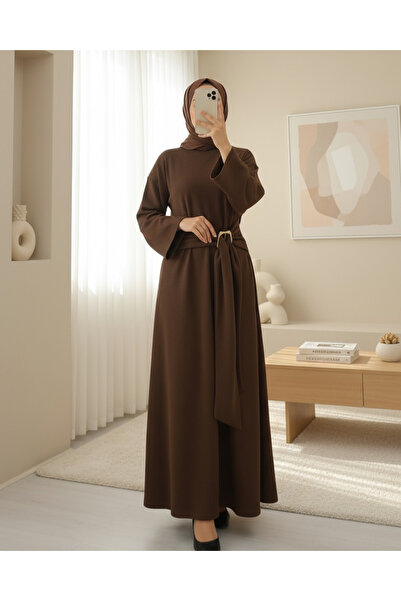 Modamorfo ψηλός λαιμός Μακρύ φόρεμα Σελανίκης με κορδόνια με αγκράφα - Καφέ