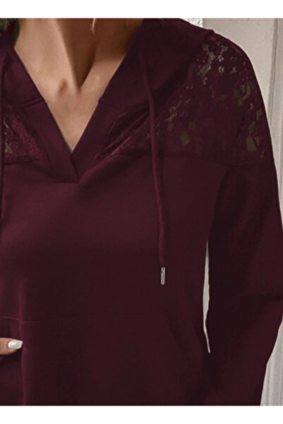 Silerra Women's Long Sleeve Hooded Lace-Up Ruched Viscose Two Thread Blouse