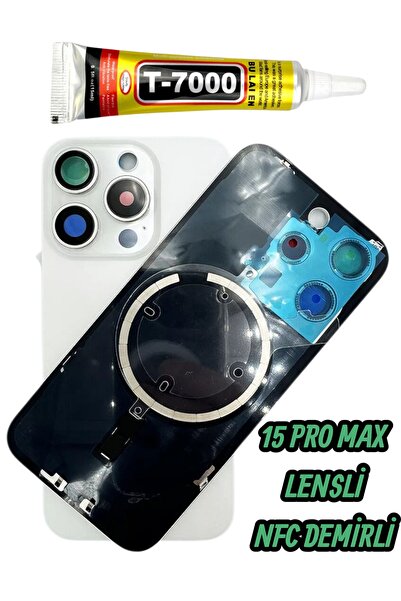 indirimplus iPhone 15 Pro Max Arka Kapak Pil Kapağı BEYAZ RENK +Demirli- Cam ...