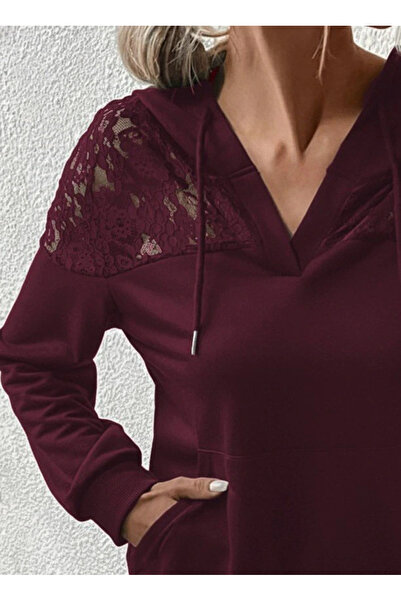 Silerra Women's Long Sleeve Hooded Lace-Up Ruched Viscose Two Thread Blouse