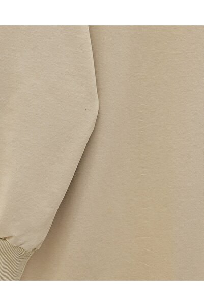 Modamorfo Round Neck Skirt Bow Detailed Loose Combed Cotton Tunic - Beige