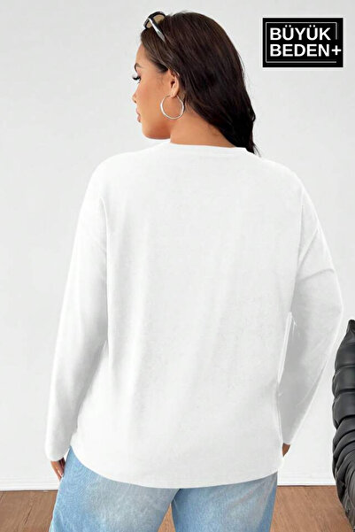 Superlife Γυναικείο μακρυμάνικο μπλουζάκι με λαιμόκοψη 2 κλωστών σε μεγάλο μέγεθος