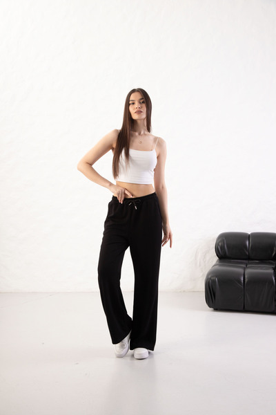 YusGos Women's Soft Textured Modal Fabric Wide Leg Palazzo Pants Black L