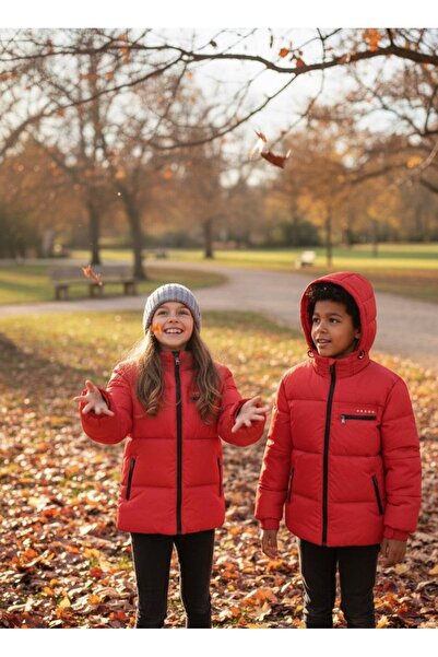 YusGos Unisex Baby Girl/Boy Waterproof Inflatable Coat with Hidden Hooded Zipper Pockets (2-15 Years) Red