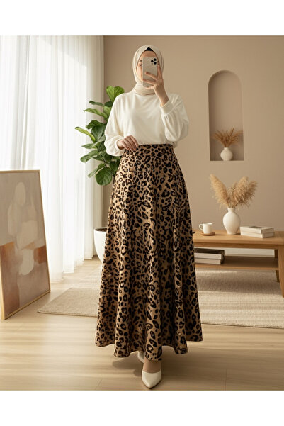 Modamorfo Leopard Patterned Scuba Skirt - Mink