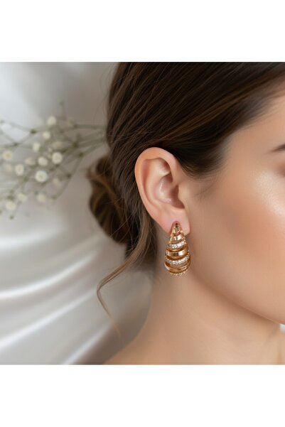 ZENA ACCESSORİES Zirkon Taşlı Kesik Bombeli Rose Küpe