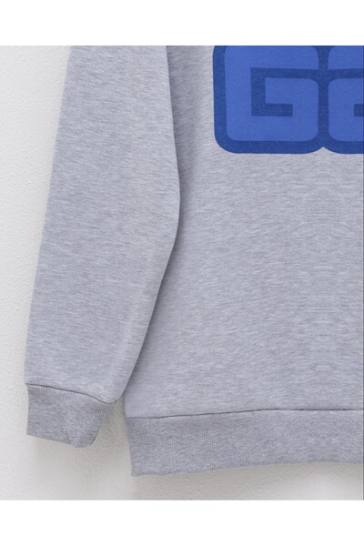 Modamorfo Crew Neck Letter Printed Raised Sweat - Gray