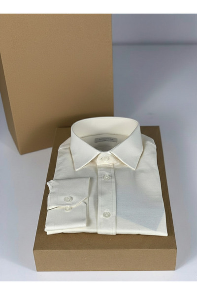 YusGos Long Sleeve Cotton Easy Iron Oxford Regular Fit High Quality Premium Men's Shirt Cream m