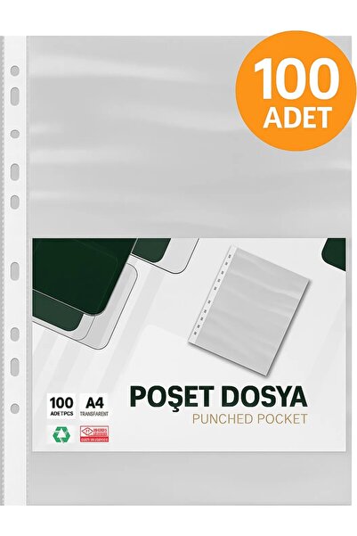 ANI OFİS KIRTASİYE A K Şeffaf Poşet Dosya 100 Adet – Delikli, Klasör Uyumlu (A4)