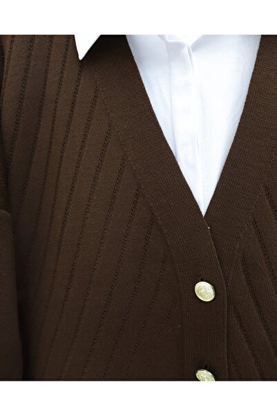 Modamorfo Cross Striped Brooch Buttoned Knitwear Cardigan - Brown