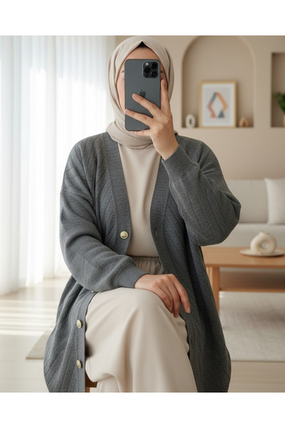 Modamorfo Cross Striped Brooch Buttoned Knitwear Cardigan - Smoked