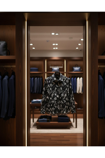 YusGos Long Sleeve Cotton Easy-Iron Leaf Pattern Regular Fit Premium Men's Shirt Black m