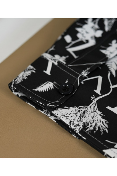 YusGos Long Sleeve Cotton Easy-Iron Leaf Pattern Regular Fit Premium Men's Shirt Black m