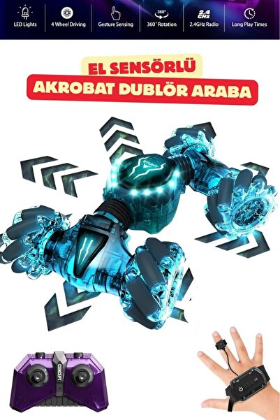 dekan toys Uzaktan Kumandalı Şarjlı Led Işıklı Bilekten Kontrollü Araba El Sensörlü Akrobat Araba Elle kumanda