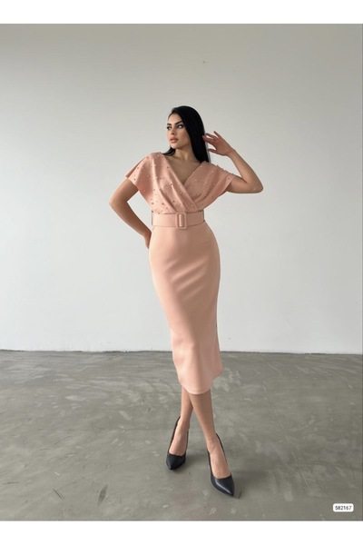 rengastyle Γυναικείο βραδινό φόρεμα με μαργαριταρένια λεπτομέρεια από ύφασμα ...