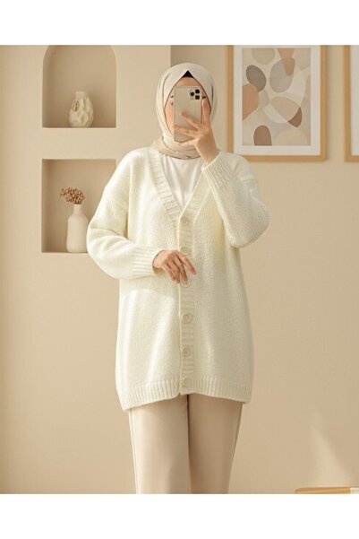 Modamorfo Buttoned Front Knitted Sweater Cardigan - Ecru