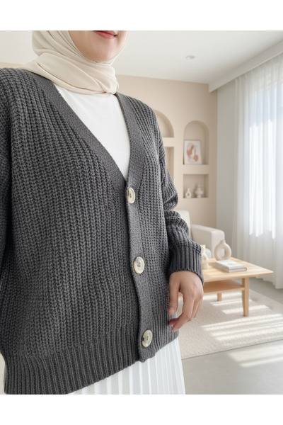 Modamorfo В'язаний кардиган з ґудзиками - антрацит