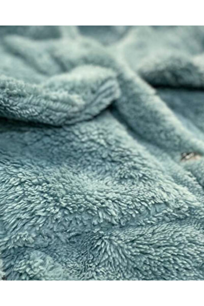 YusGos Buttoned Mock Neck Plush Fleece Printed Girls' Coat Green 5-6 Years Old