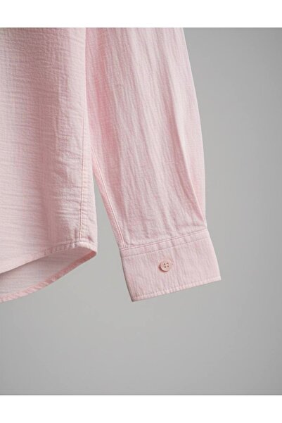 YusGos Long Sleeve Cotton Easy Iron Muslin Regular Fit Premium Men's Shirt Pink XL